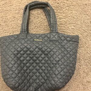 MZ Wallace Black Quilted Tote with Gold Logo